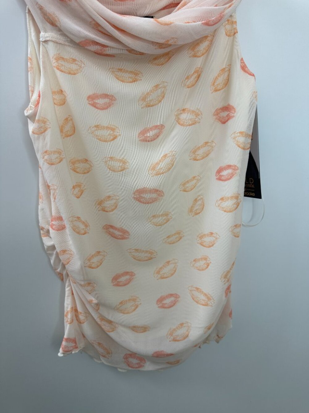 NWT Bold Elements x Ally Brooke Lip Print Mesh Top Ruched Off Shoulder Y2K Style - Picture 7 of 12
